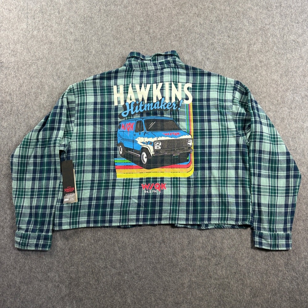 No Boundaries Netflix Stranger Things Cotton Cropped Flannel Hawkins Womens XL - Picture 5 of 10